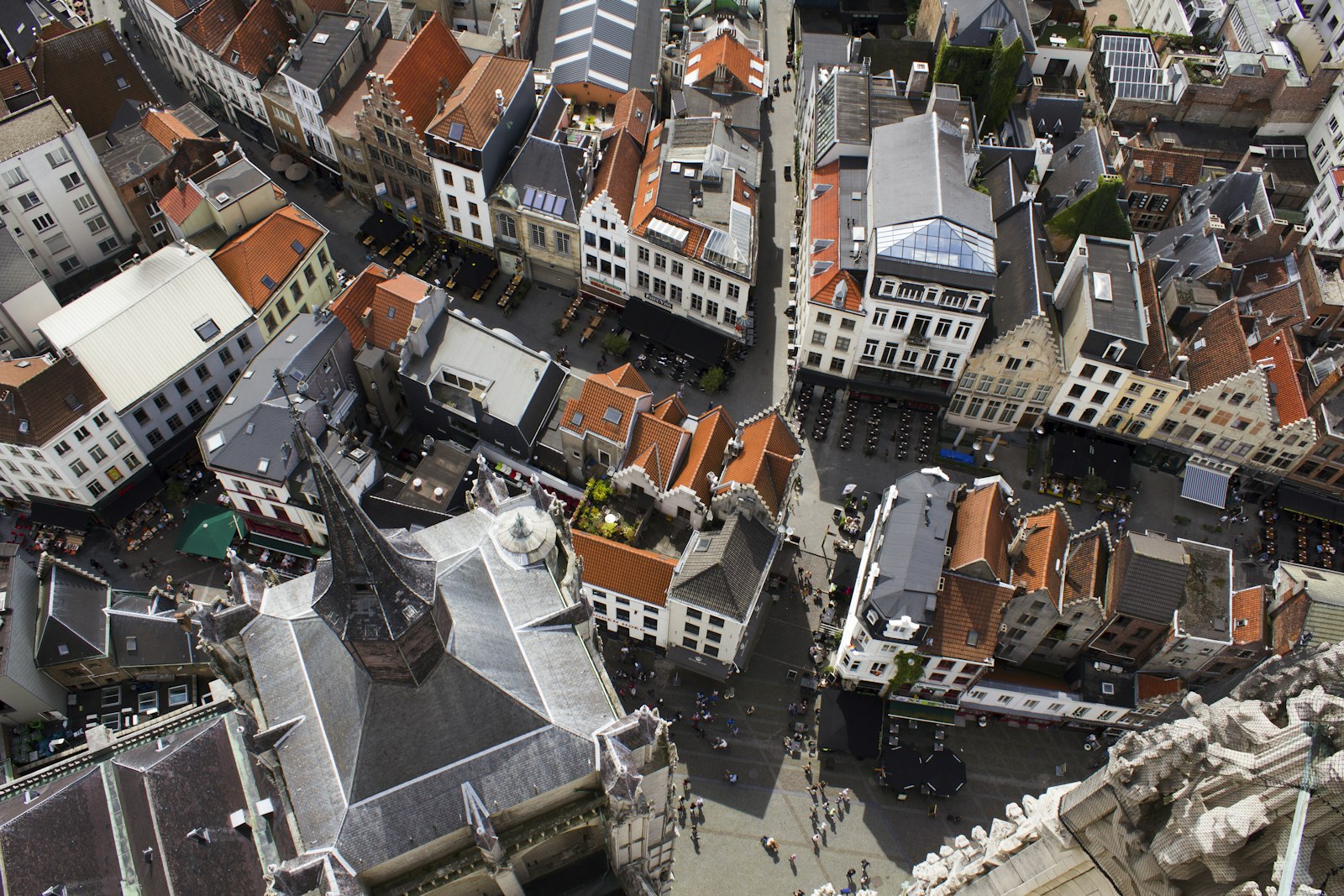 Antwerp's old town and cathedral spire seen from above