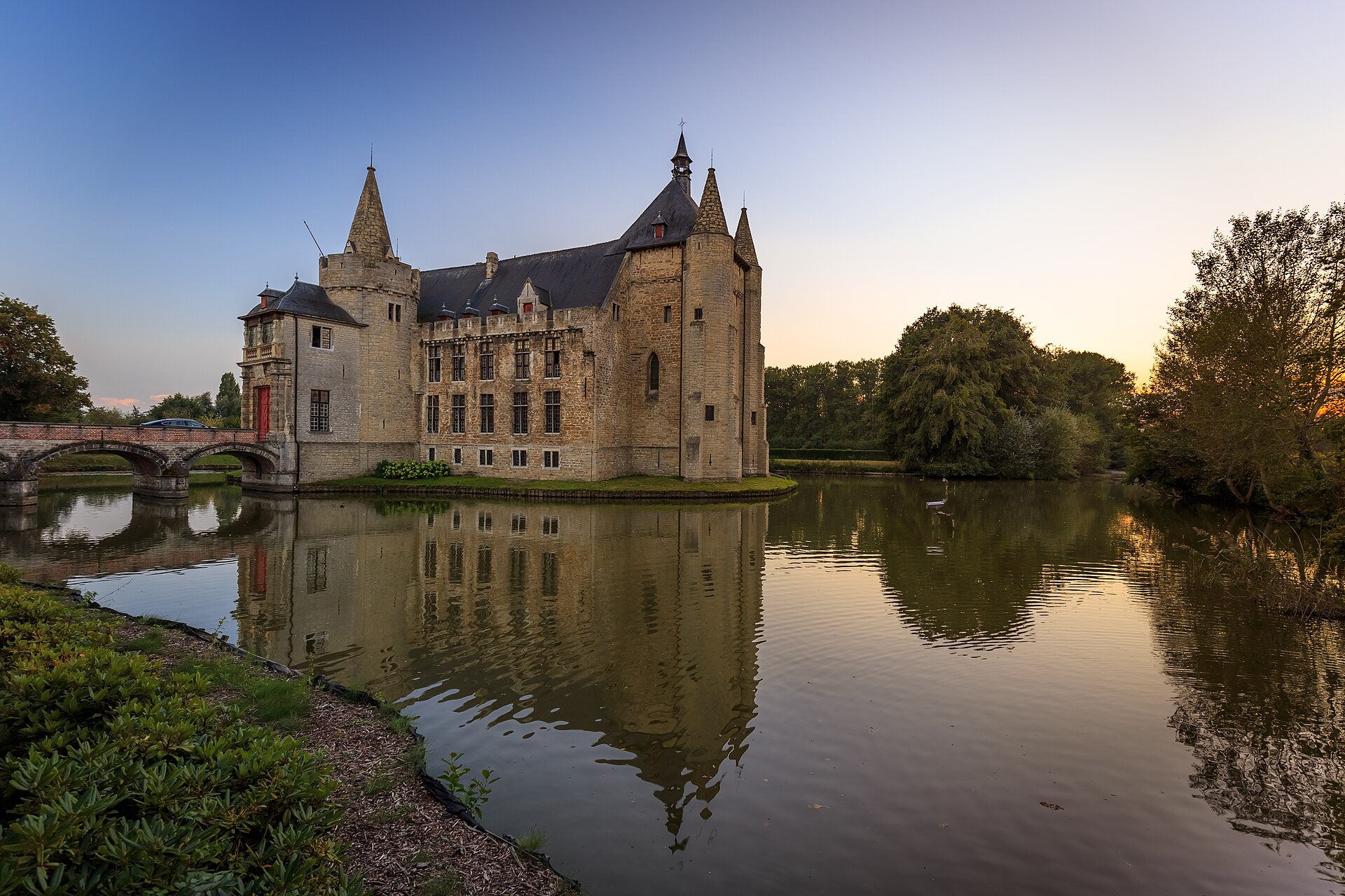 The moated medieval towers of Kasteel van Laarne near Ghent