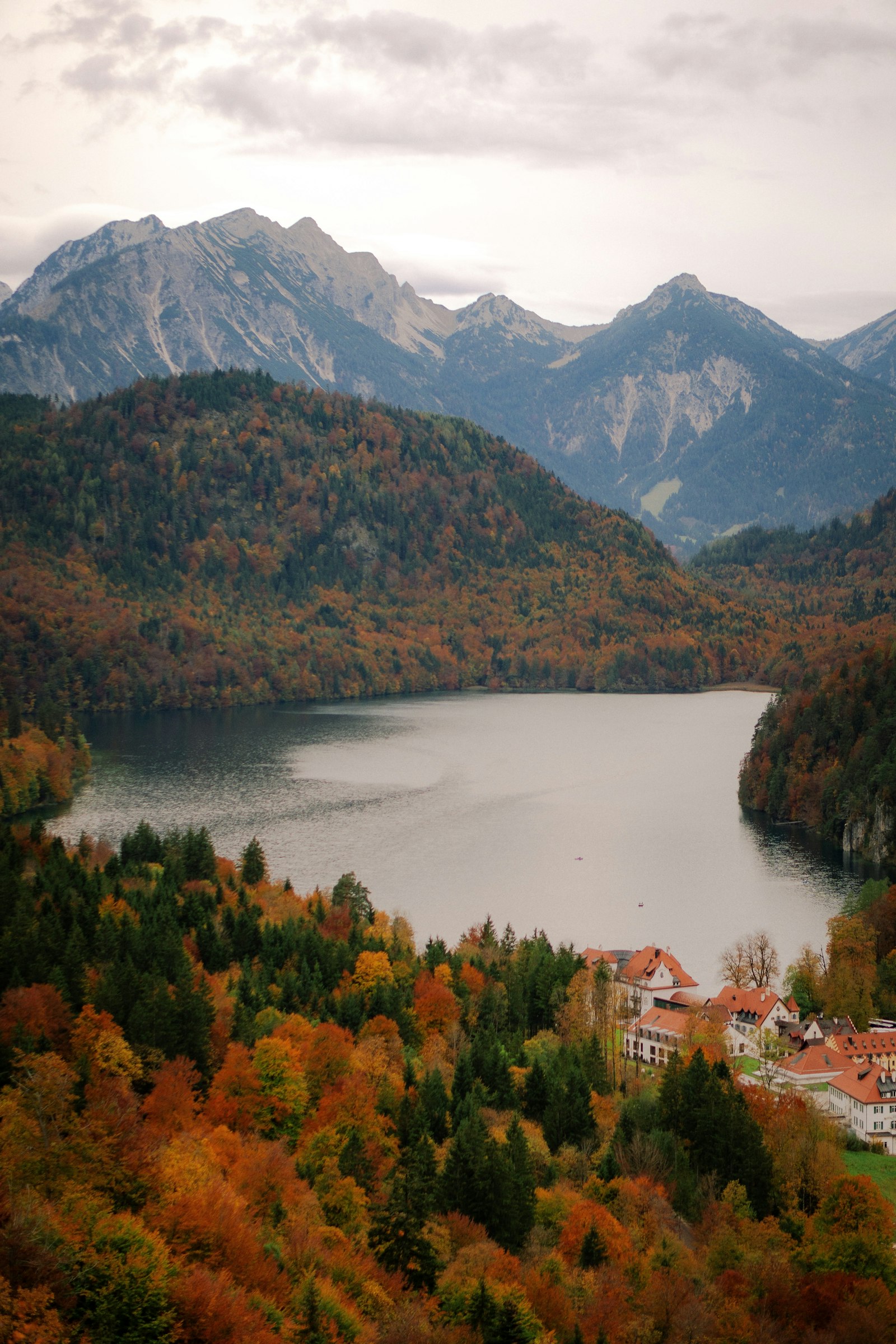 The lakes and Alpine valley below Neuschwanstein, where the climb begins